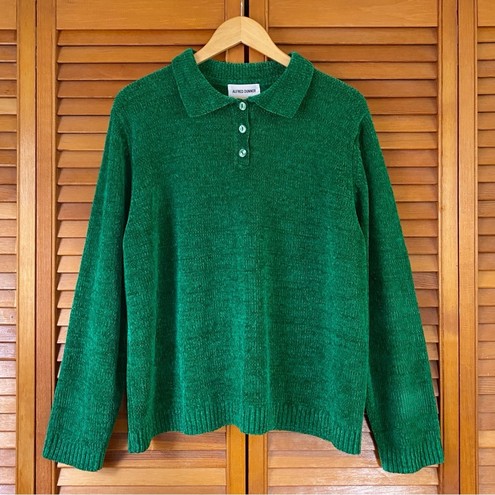Vintage Alfred Dunner Sweater Women's Size XL Kelly Green Chenille Pullover Knit